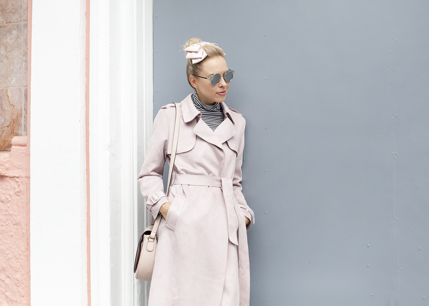 zara faux suede trench coat pink