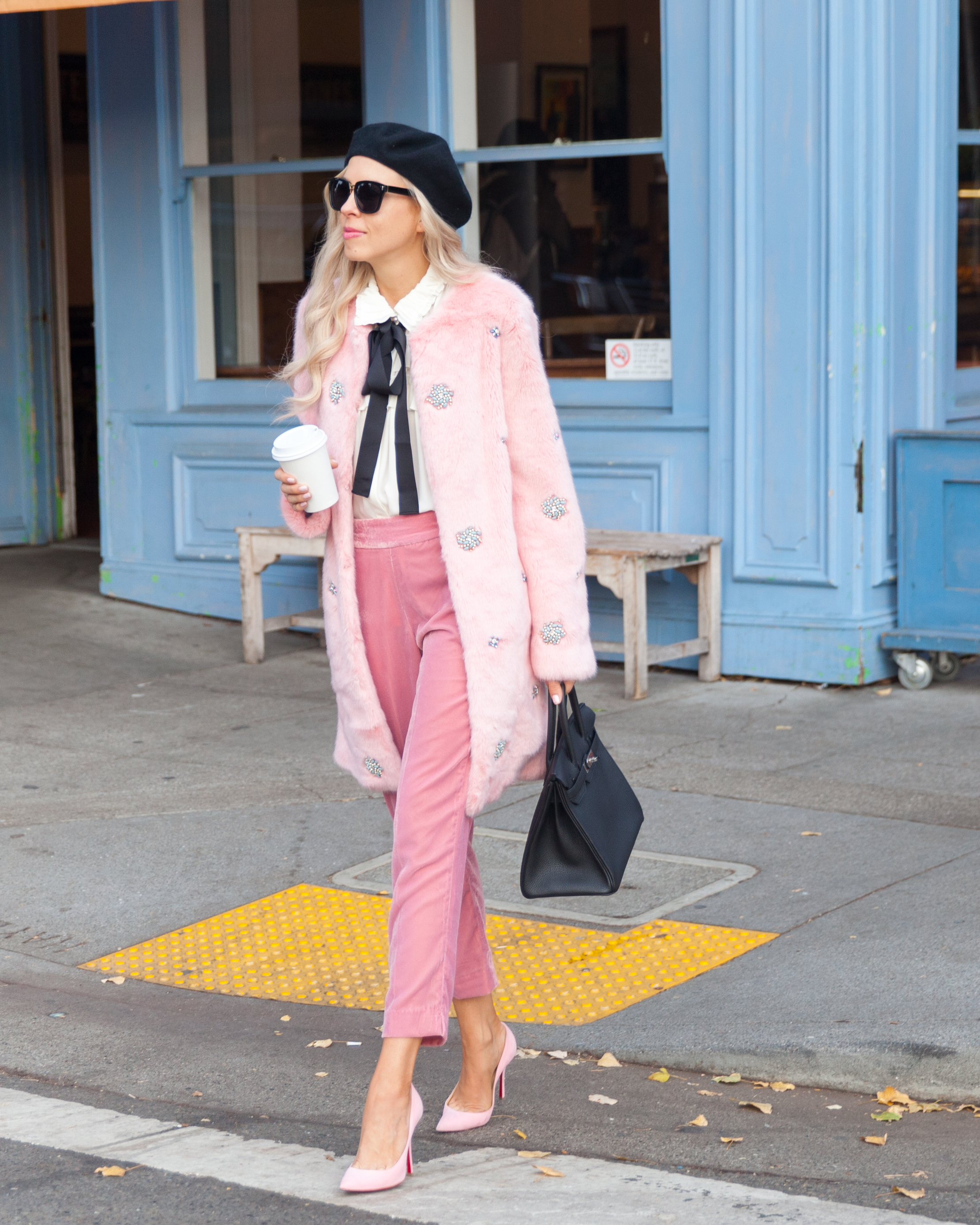 pink faux fur coat zara