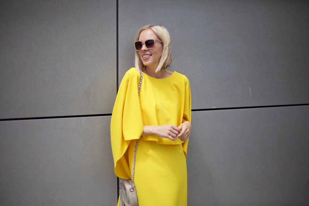 zara yellow cape dress
