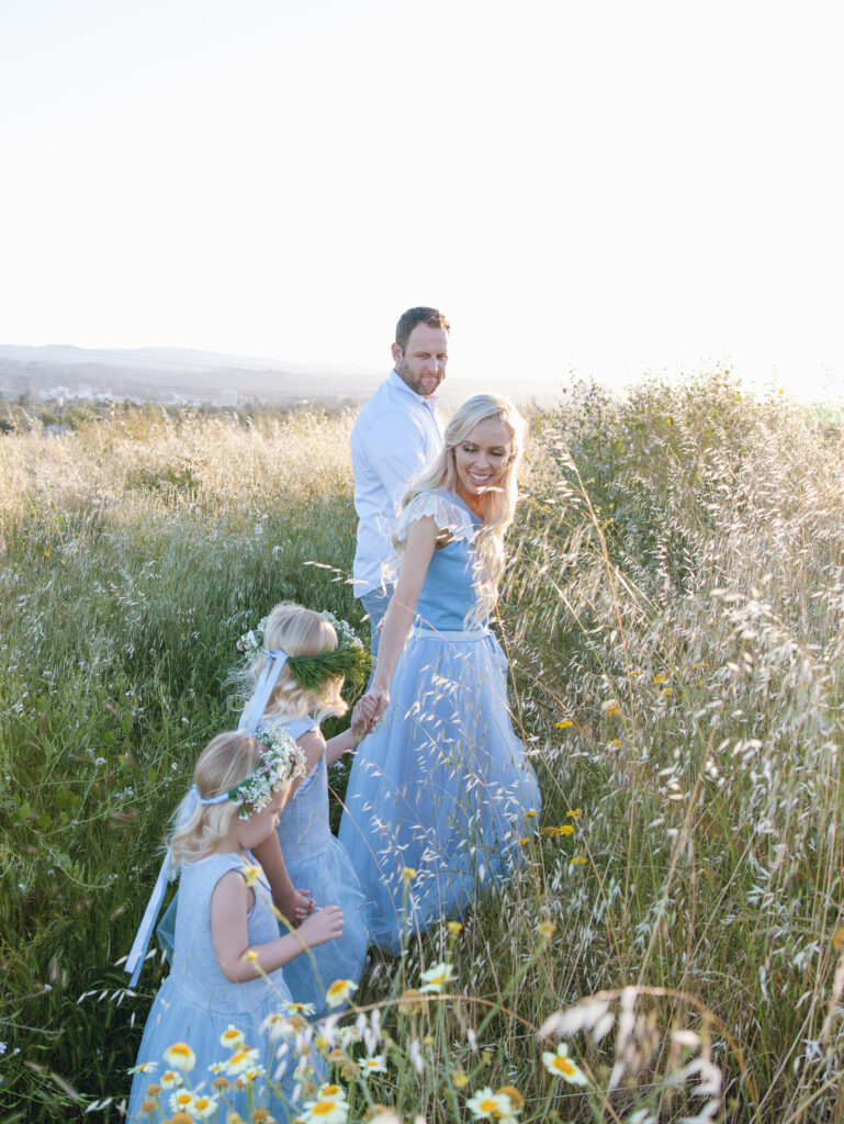 Little Blue Fairy dress, golden hour field with my daughters, j crew tulle skirt