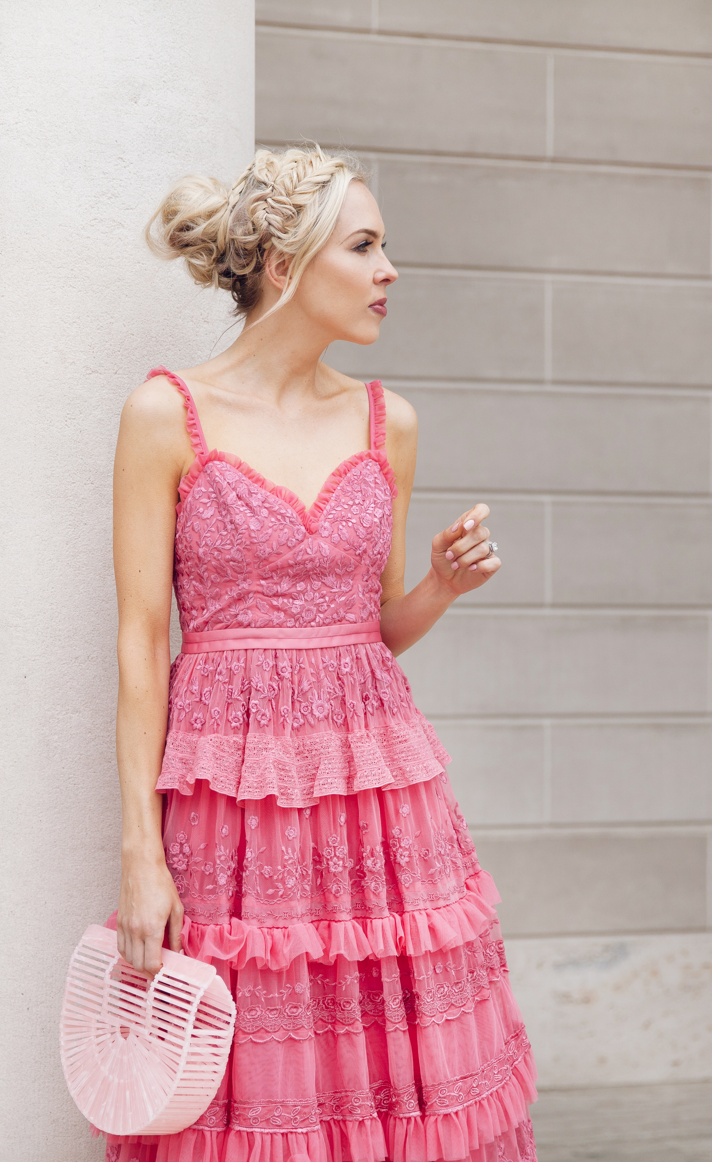 how to eBay, my style journey, needle & thread dress maxi pink embroidered | Top San Francisco fashion blog, Lombard and Fifth, features her tips on How to Ebay effectively: image of a blonde woman wearing a stunning maxi dress found on Ebay