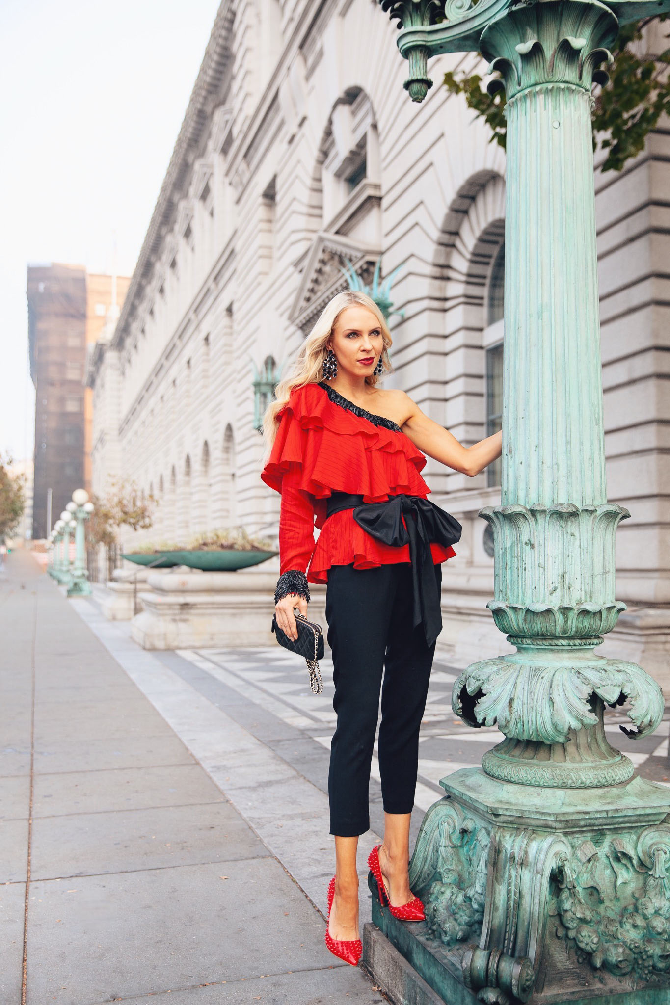 Zayan the label holiday red one shoulder top featured by top San Francisco fashion blogger Lombard and Fifth