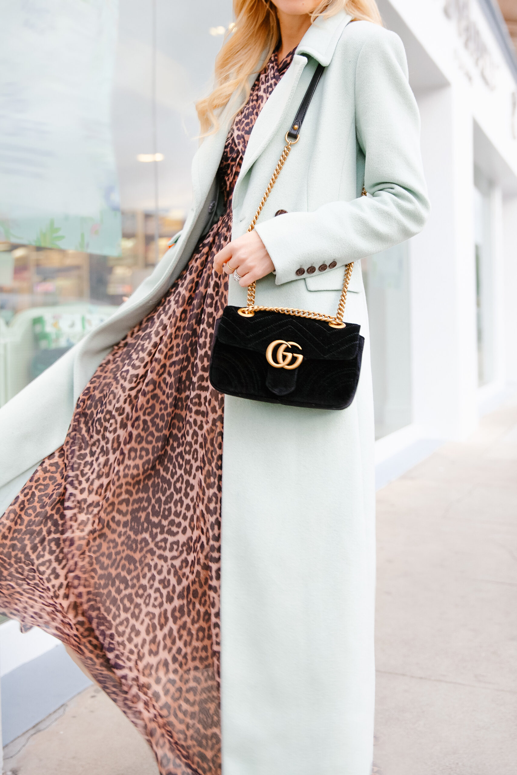 Ganni leopard dress and other winter color combinations featured by top US fashion blogger Lombard and Fifth