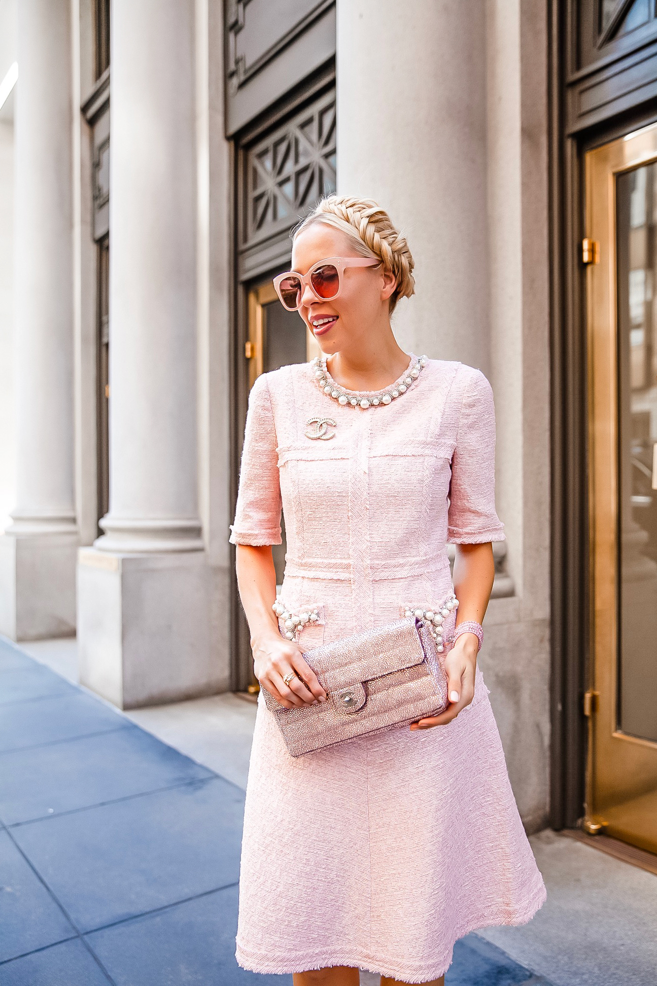 Teri Jon tweed pearl dress featured by top San Francisco fashion blogger Lombard and Fifth