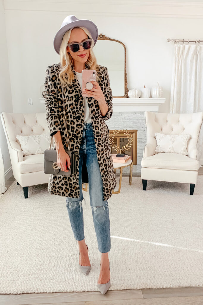 Ann Taylor Brushed Leopard Print Chesterfield Coat styled 5 ways featured by top San Francisco fashion blogger Lombard and Fifth