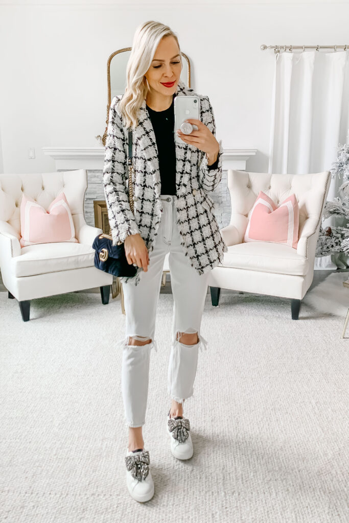 Shein tweed blazer styled five ways featured by top San Francisco fashion blogger Lombard and Fifth.