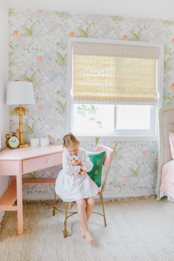 Anthropologie Boho wallpaper green and pink girls room décor inspiration, featured by top San Francisco blogger Lombard and Fifth.