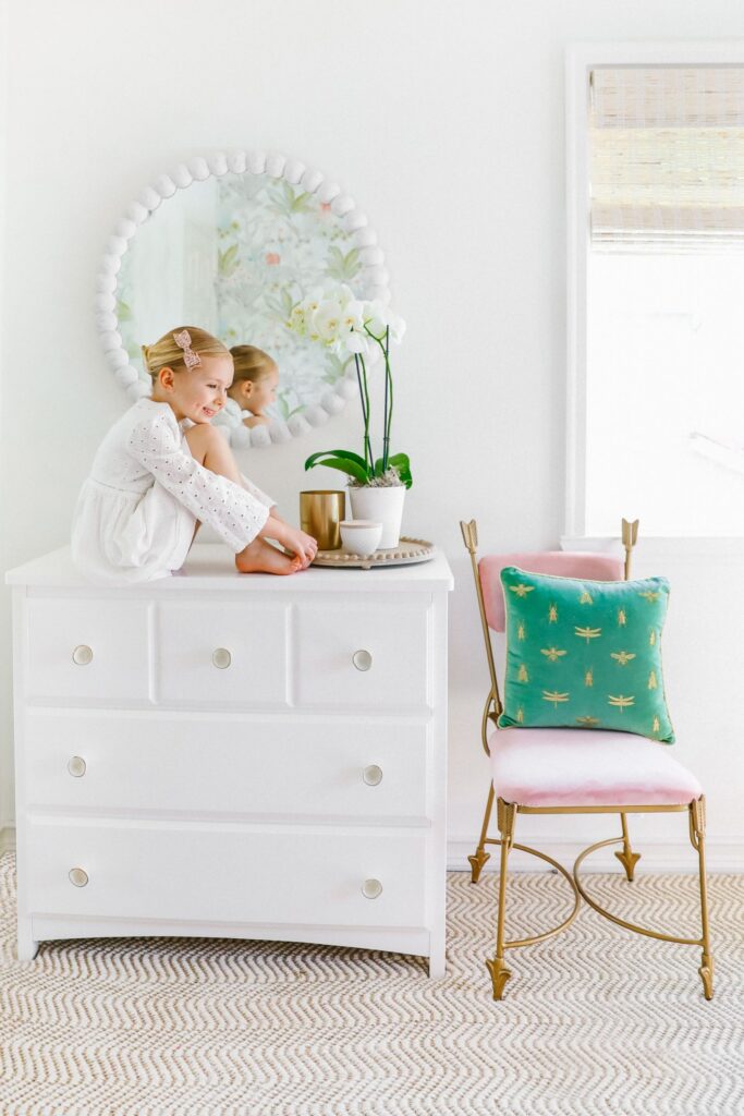 Anthropologie Boho wallpaper green and pink girls room décor inspiration, featured by top San Francisco blogger Lombard and Fifth.