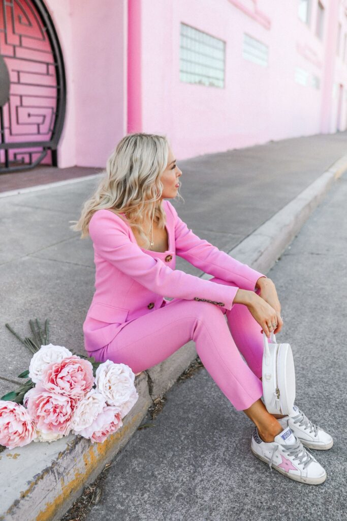 Veronica Beard Ria Collarless Jacket, pink statement suit for spring, featured by top San Francisco blogger Lombard and Fifth.