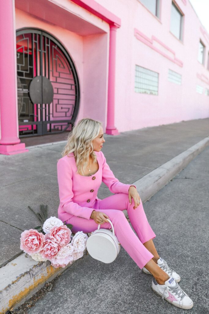Veronica Beard Ria Collarless Jacket, pink statement suit for spring, featured by top San Francisco blogger Lombard and Fifth.