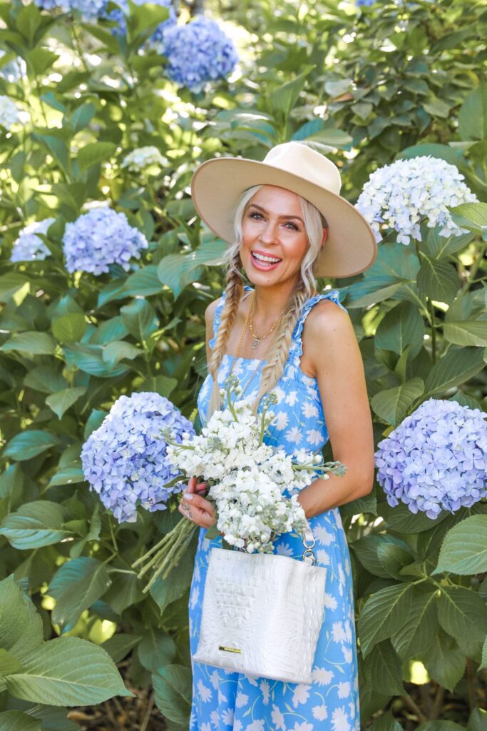 Faithful the brand jumpsuit shopbop in a hydrangea garden in Filoli, featured by San Francisco style blogger Lombard and Fifth. Favorite moments at Filoli Gardens