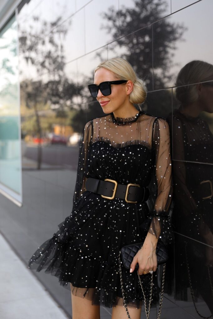 Nasty Gal star and wide dress black pink, styled for fall, featured by San Francisco fashion blogger Lombard & Fifth.
