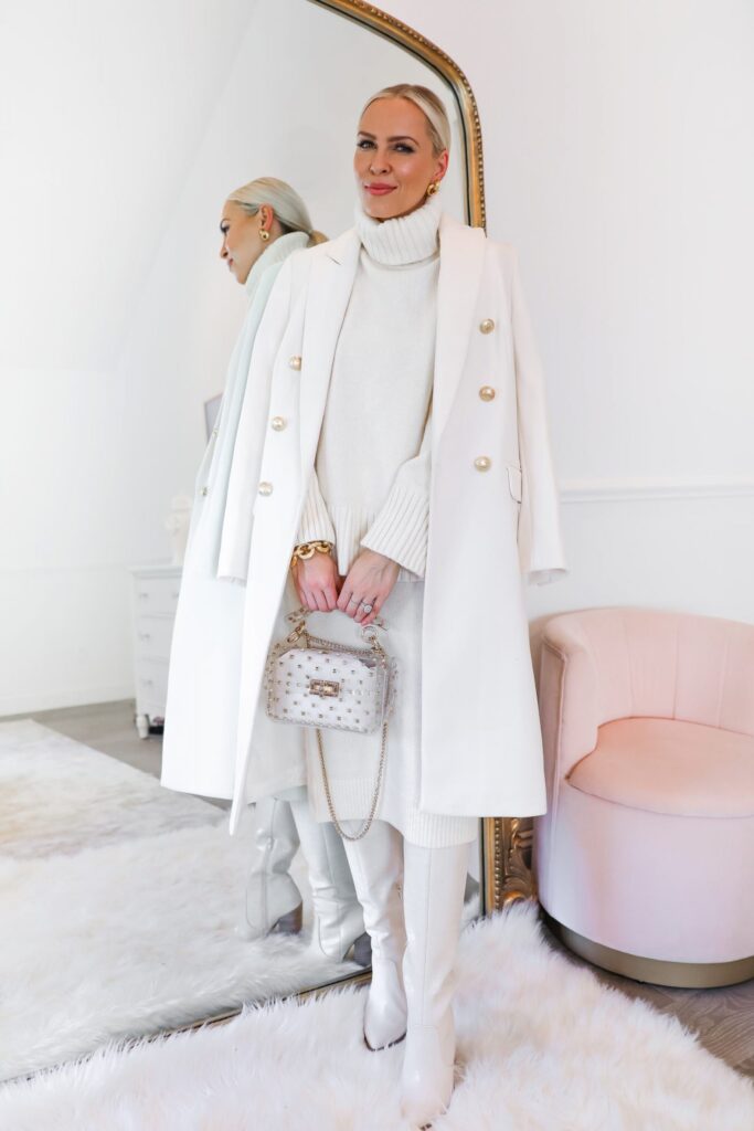 How to style a white knit sweater and skirt set three ways, by San Francisco fashion blogger Lombard & Fifth.