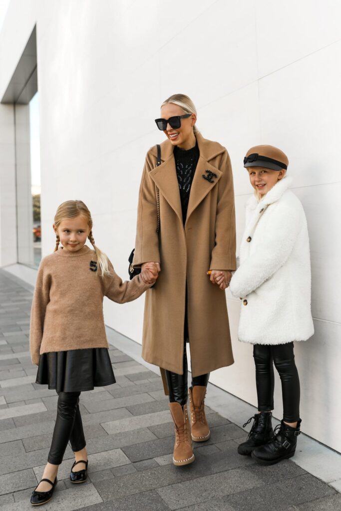 Best camel coats and neutral layers for winter, featured by Lombard & Fifth. Mommy and me winter style.