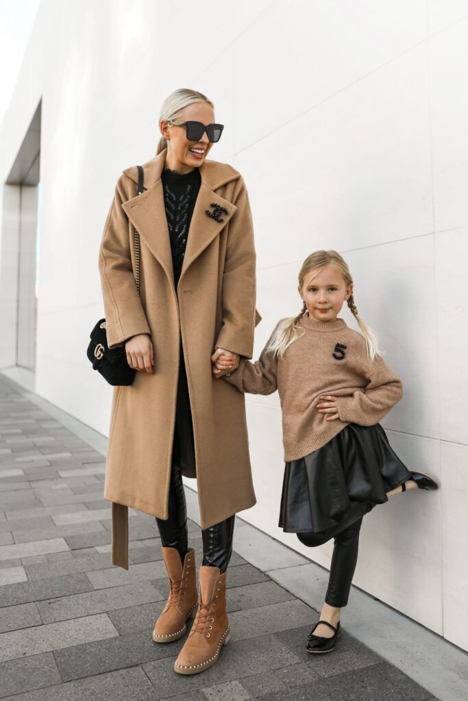 Best camel coats and neutral layers for winter, featured by Lombard & Fifth. Mommy and me winter style.
