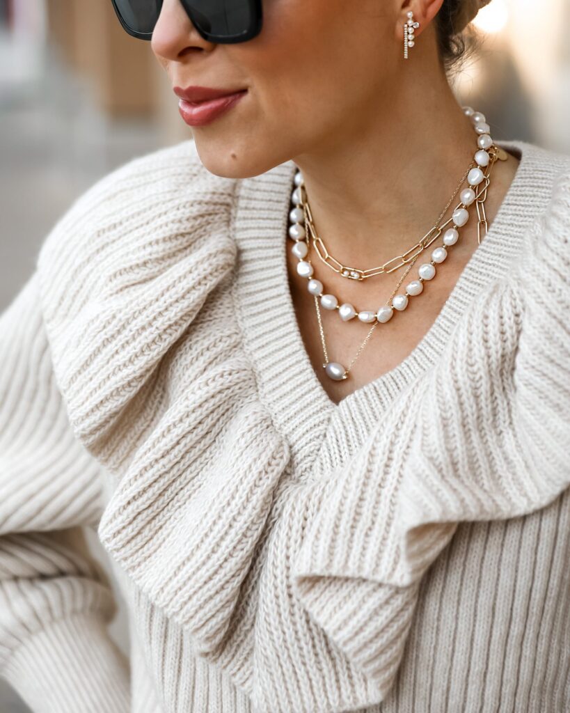 Dainty gold and pearl jewelry from Victoria Emerson, on BOGO sale. Featured by San Francisco fashion blogger Lombard & Fifth.