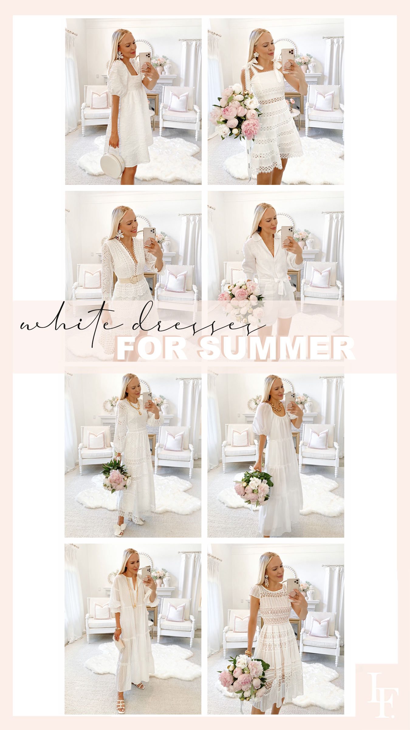 White dress style inspiration for summer, by Lombard & Fifth Veronica Levy.