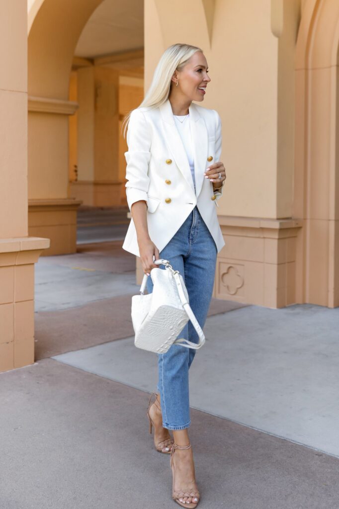 Neutral fall favorites blazers and simple tops with denim for fall style inspiration. By Lombard & Fifth Veronica Levy.