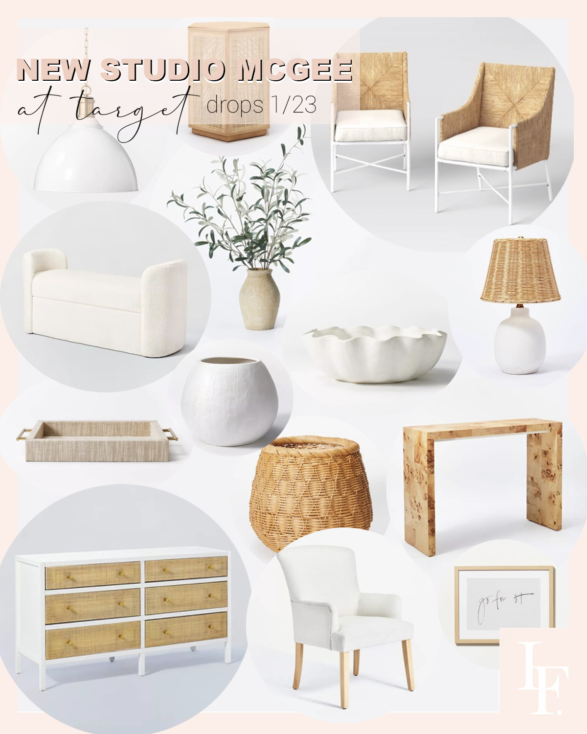 New Studio McGee collection at target, rounding up all my favorite pieces. Sherpa bench, rattan chairs and all the scalloped vases. By Veronica Levy Lombard & Fifth.