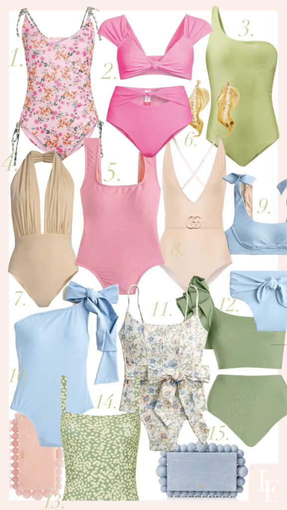 Travel style, spring break inspo, swimsuit round up at all price points. By Veronica Levy, Lombard & Fifth.