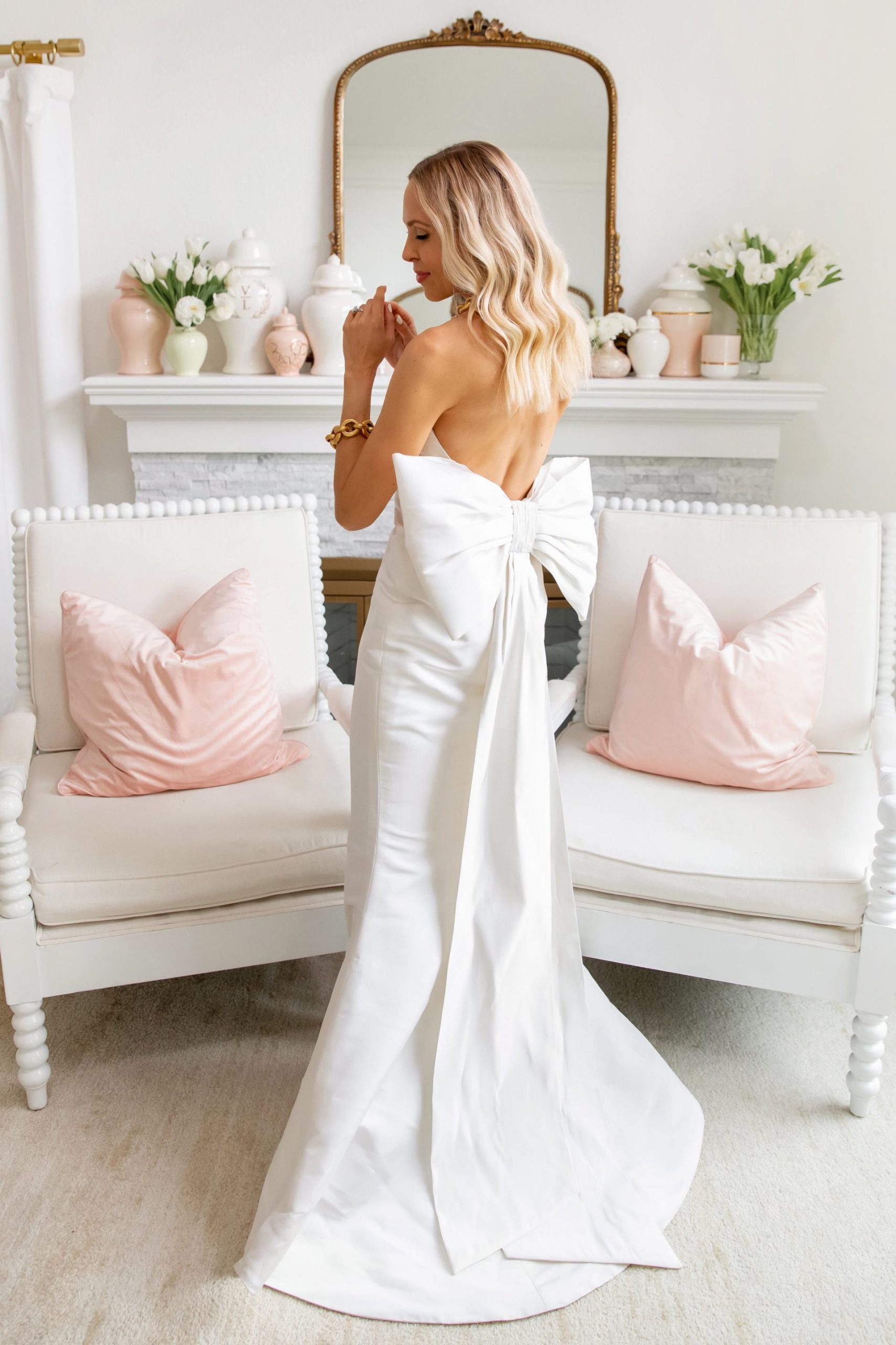 White dress round up for the bride. Wedding style inspiration Alexia Maria, white bow gown dress.