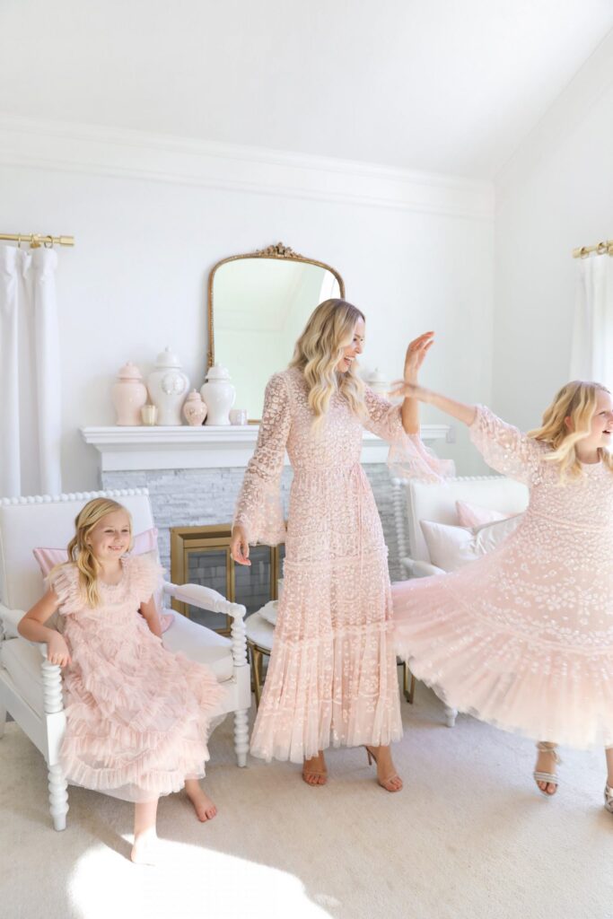Matching mommy and me dresses from Needle &Thread, for bridesmaids, wedding guest style and spring. By Veronica Levy, Lombard & Fifth.