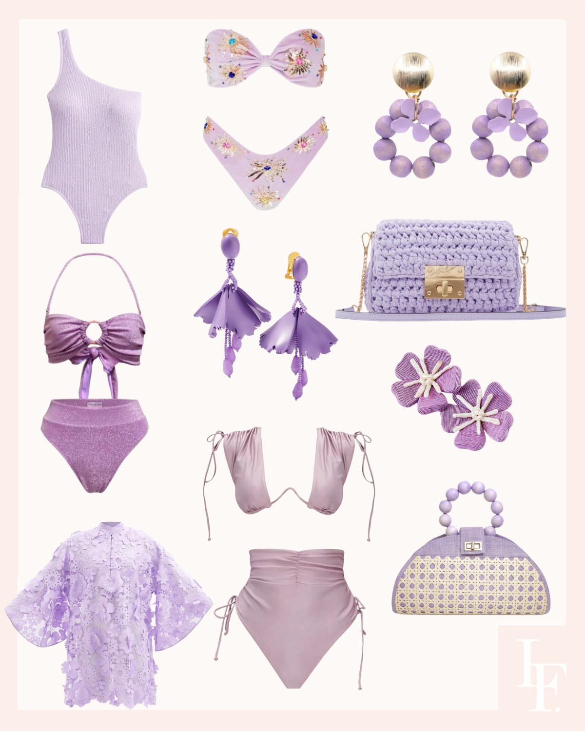 Isla Mujeres Lilac swimsuit round up, vacation travel style inspiration. By Veronica Levy, Lombard and Fifth.
