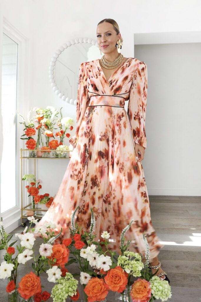Karen Millen spring summer style featuring colorful dresses in neon, orange and floral print. Floral design inspiration by Veronica Levy, Lombard & Fifth.