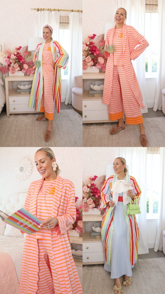 The-Atlantic-Pacific Blair Eadie x Lake Pajamas collection collaboration. Rainbow robe, striped pajamas, limited collection featured by Veronica Levy Lombard & Fifth.