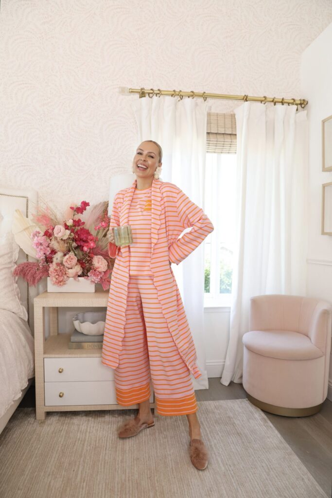 The-Atlantic-Pacific Blair Eadie x Lake Pajamas collection collaboration. Rainbow robe, striped pajamas, limited collection featured by Veronica Levy Lombard & Fifth.