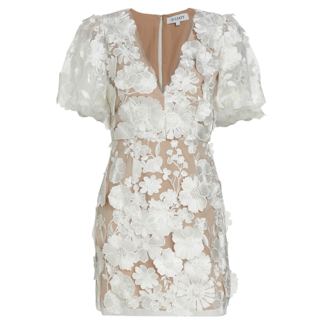 saks white lace floral dress