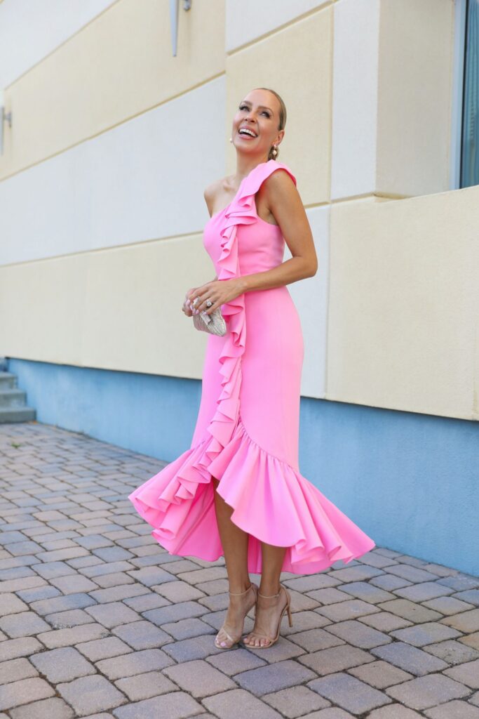pink dress, summer dresses, wedding guest dresses, summer style, Veronica levy, Lombard and Fifth, SAKS style, SAKS dresses