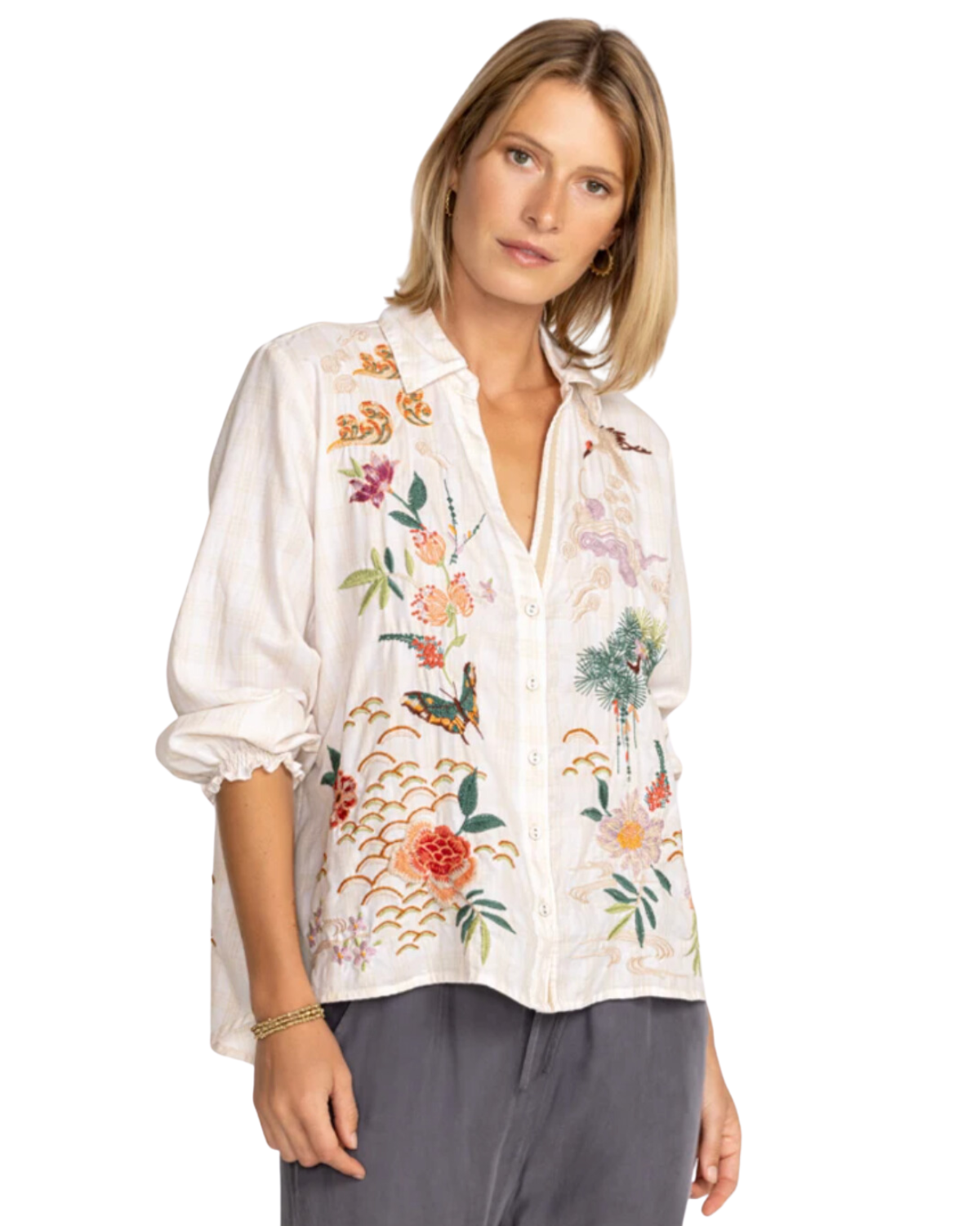 Johnny Was HERON RELAXED SMOCKED SHIRT