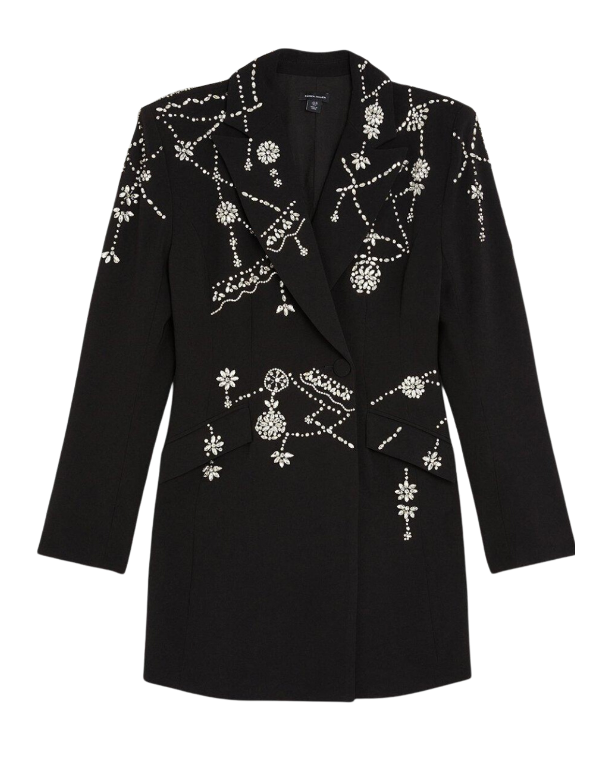 Crystal Embellished Sleeved Woven Midi blazer