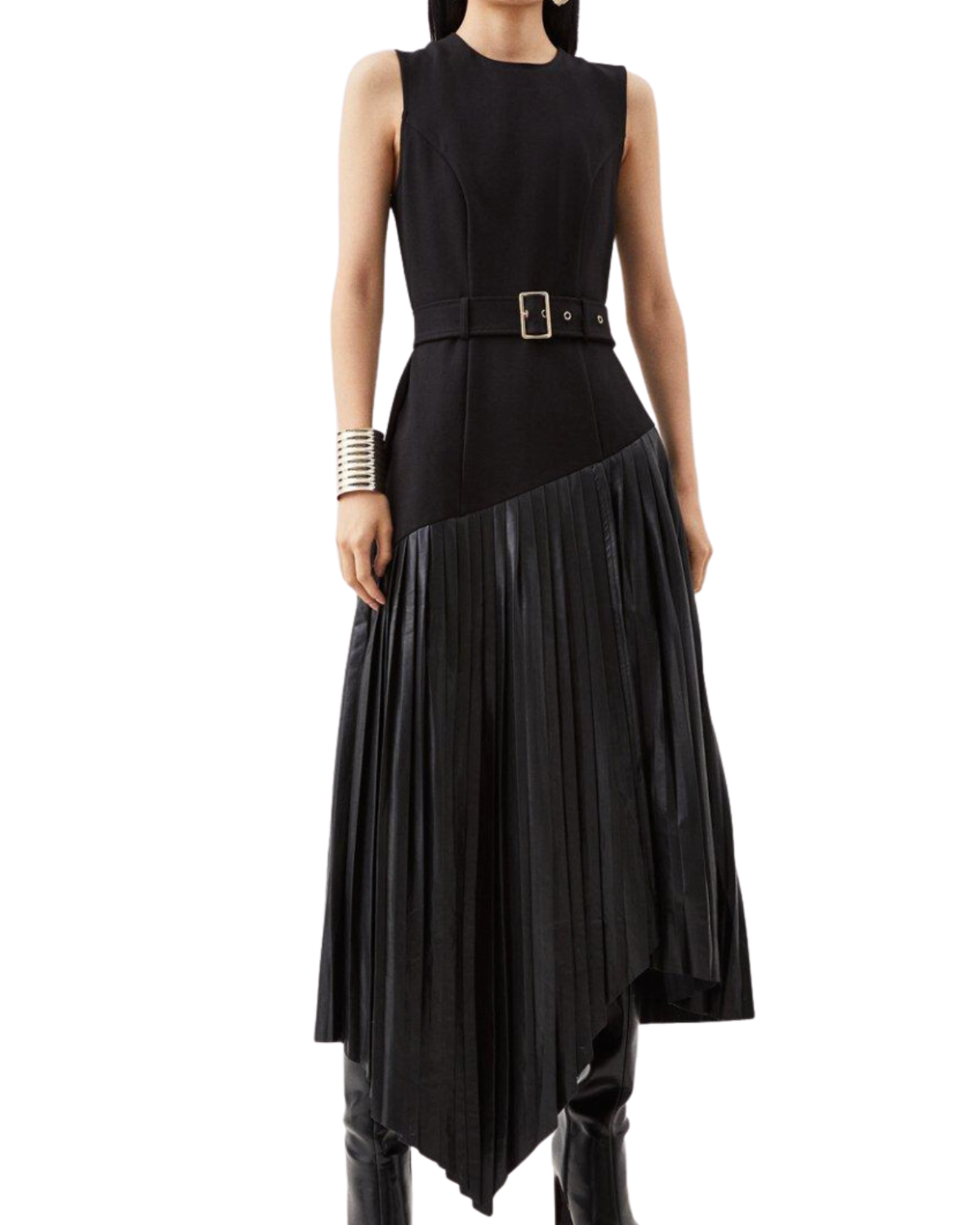 asymmetrical black dress with belt karen