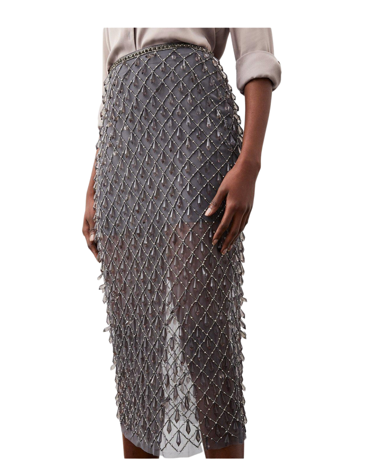 silver grey skirt with drop sequin details karen millen