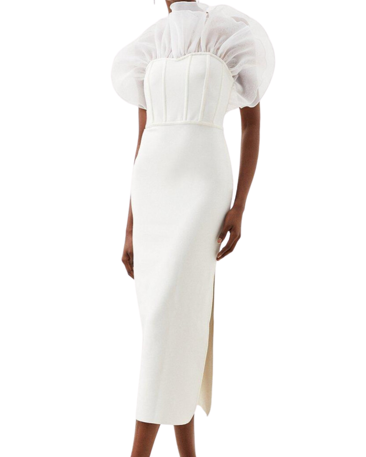 white Bandage Figure Form Organza Frill Knit Midaxi Dress