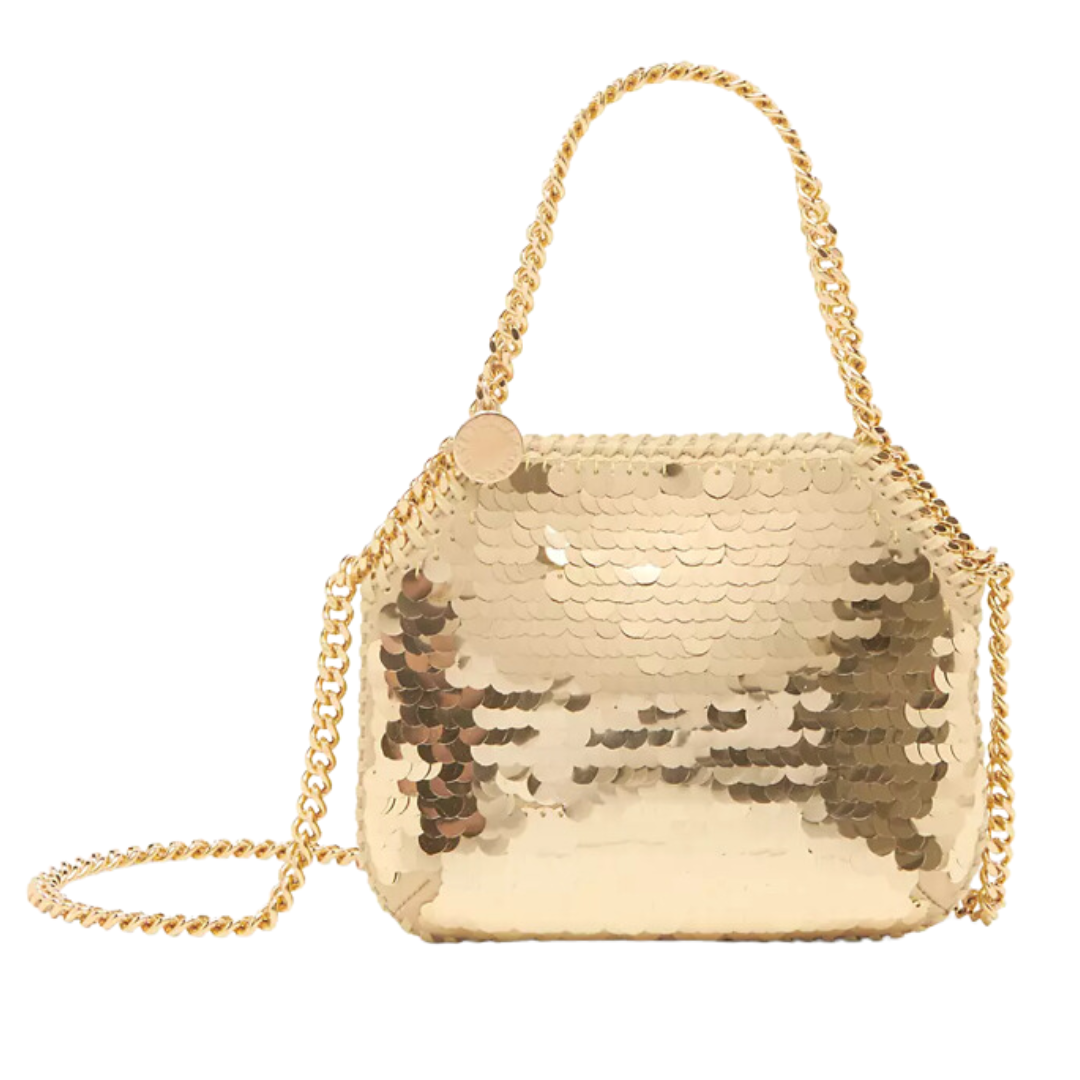 gold sequin handbag
