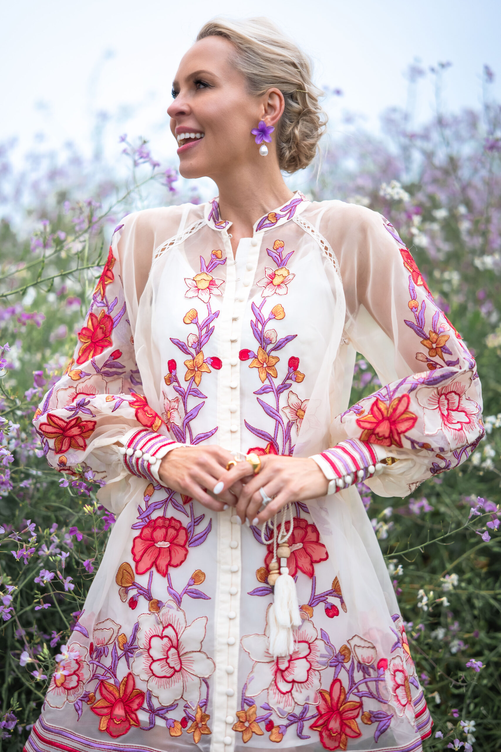 Karen Millen USPetite Floral Embroidery Organdie Woven Mini Dress