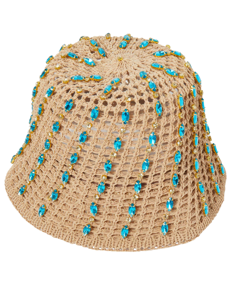 LELE SADOUGHI AQUA CRYSTAL OPEN WEAVE BUCKET HAT