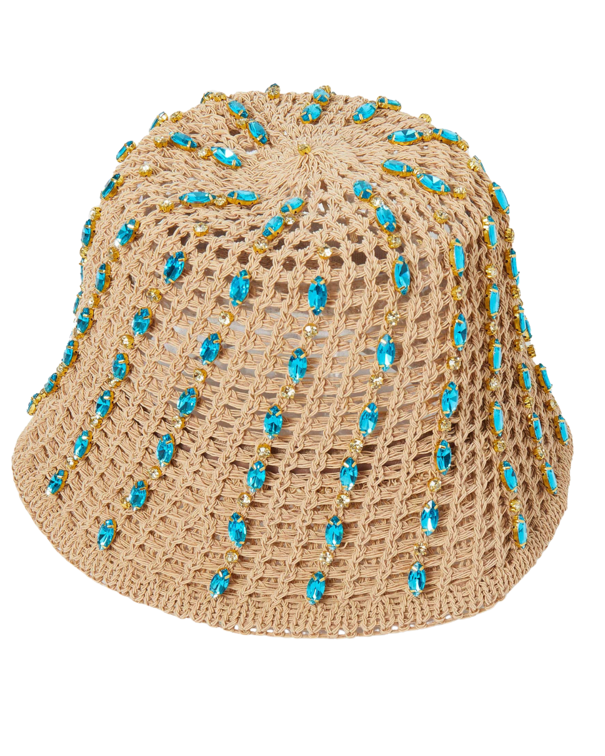 LELE SADOUGHI AQUA CRYSTAL OPEN WEAVE BUCKET HAT