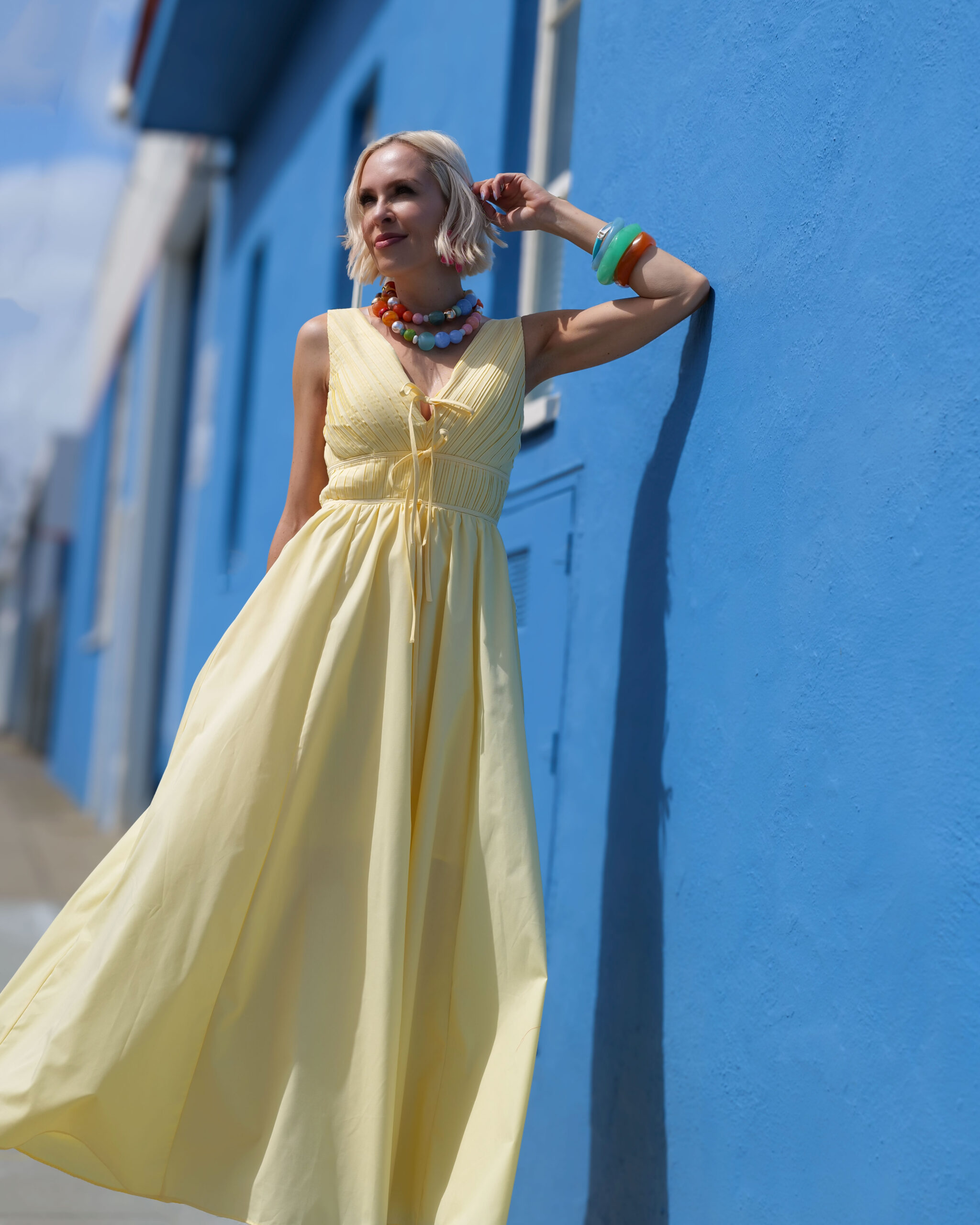 butter yellow midi dress spring