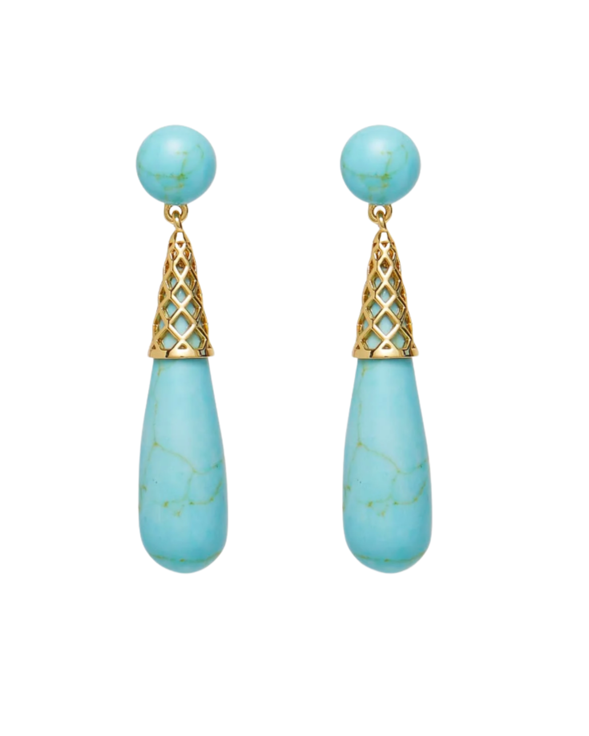 LELE SADOUGHI TURQUOISE SKY GOLD CAGE DROP EARRINGS