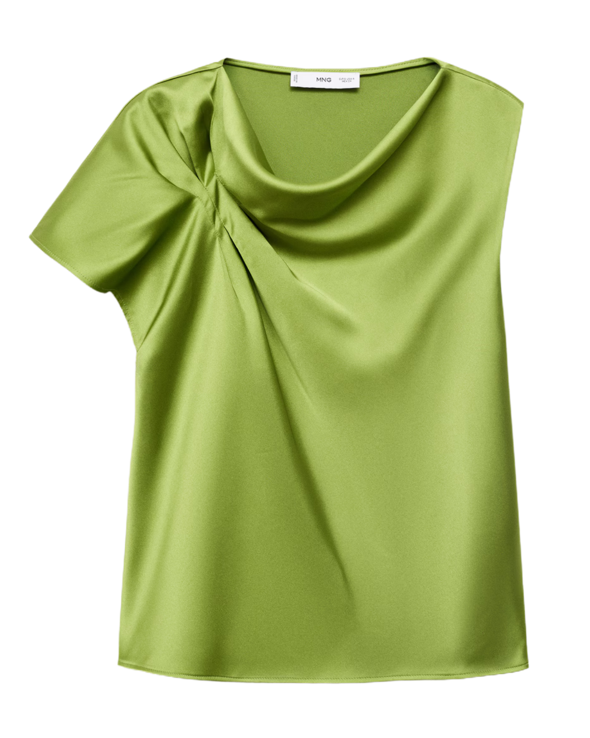 mango green Satin shirt with draped detail