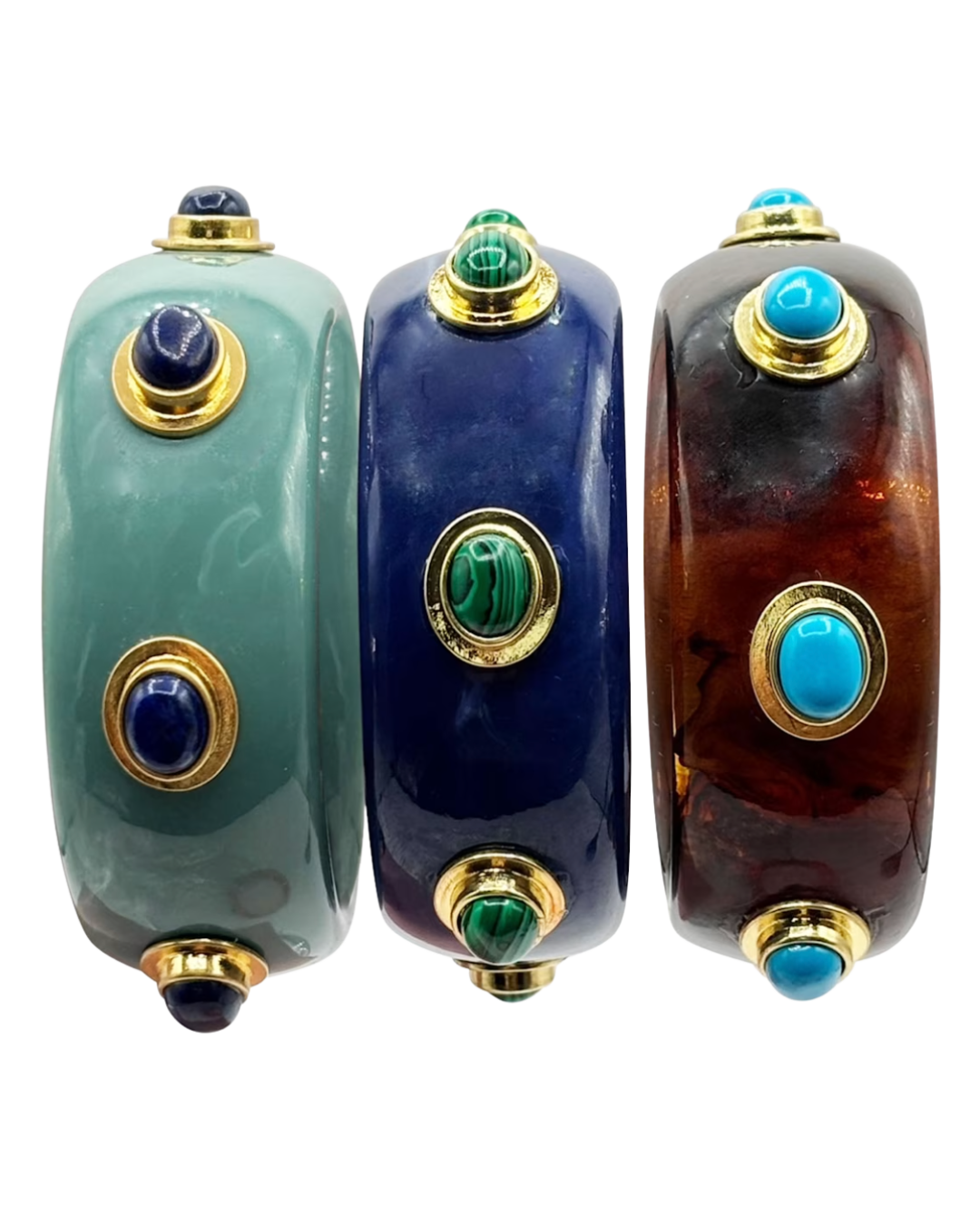 Renee Bangle In Tortoise Resin And Turquoise Stones