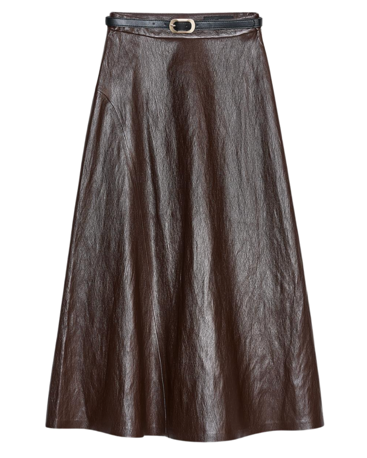 Zara US FAUX LEATHER BELTED MIDI SKIRT