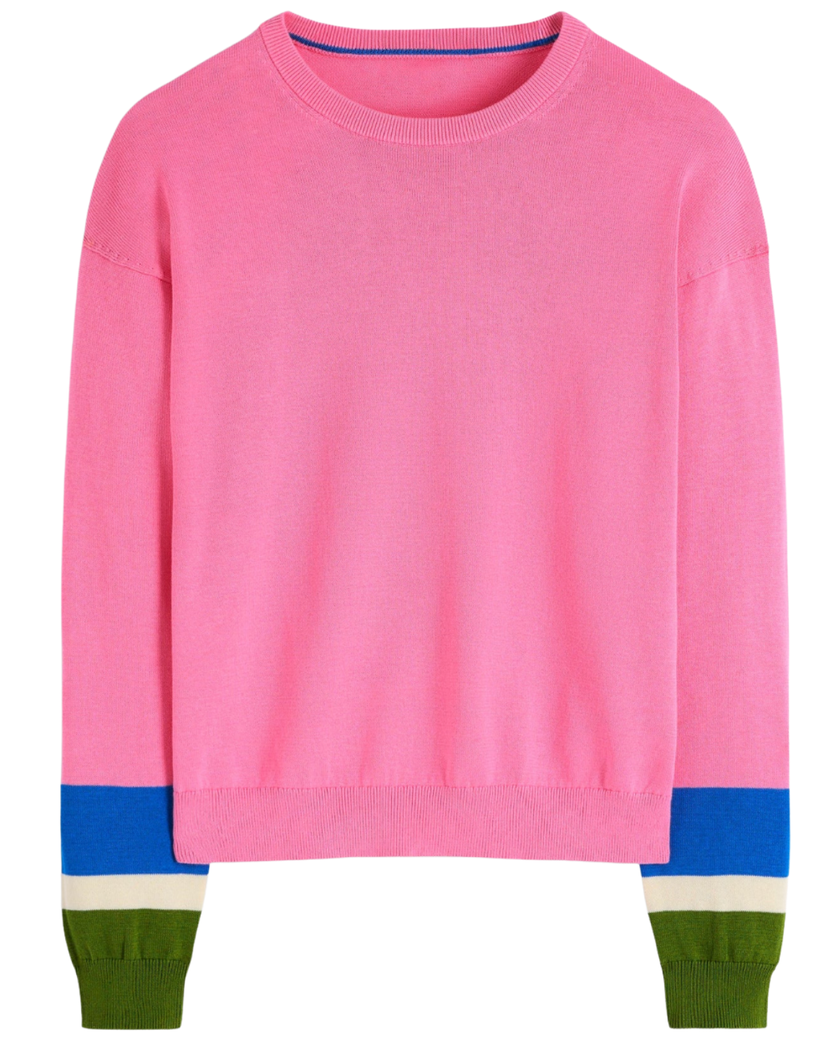 Boden (US) Lara Relaxed Cotton Jumper-Pink Lemonade, Cuff Stripe