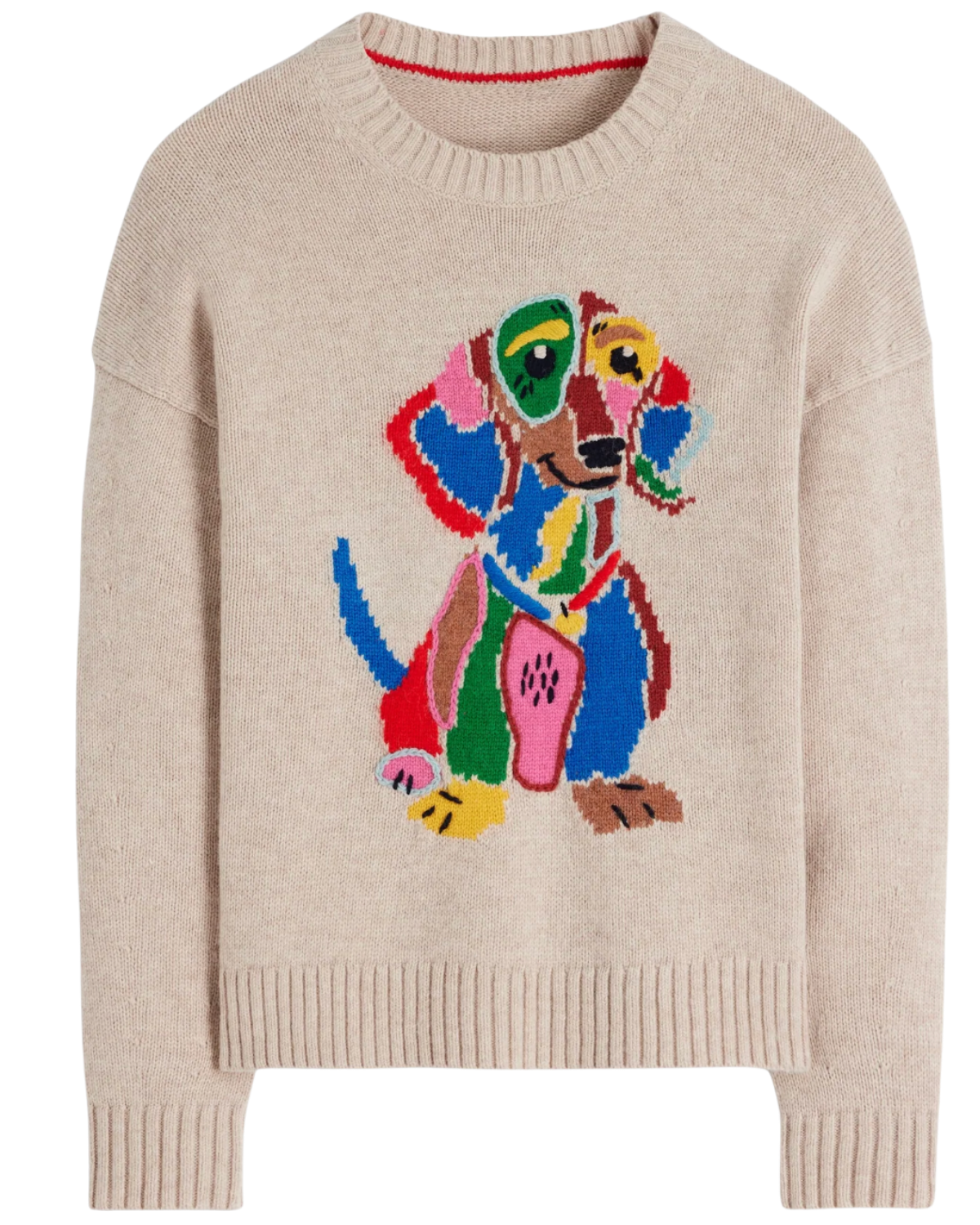 Boden (US) Natalie Embroidered Sweater-Oatmeal Melange, Daschund