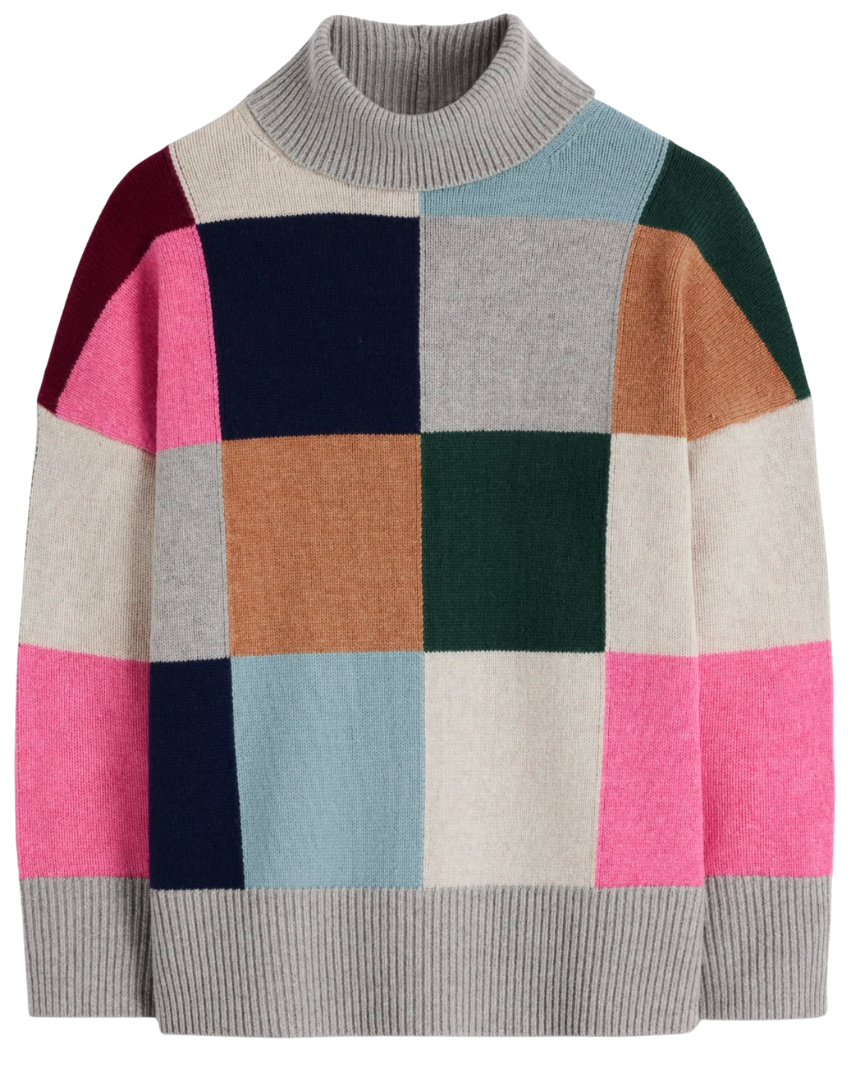 Boden (US) Polly Merino Roll Neck Sweater-Grey Marl Check