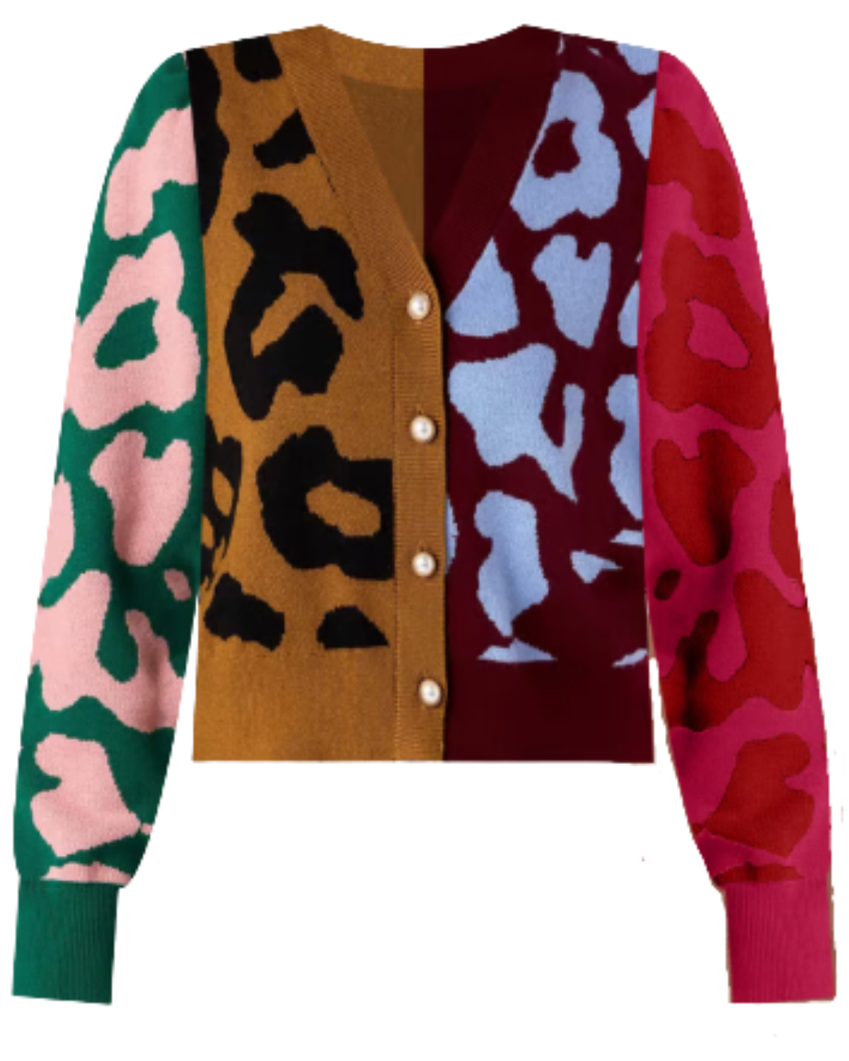 Dillard's Jovie Cashmere Blend Intarsia Knit Color Block Leopard V-